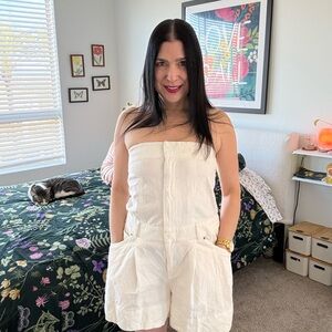 Free People Strapless Cream Jumpsuit